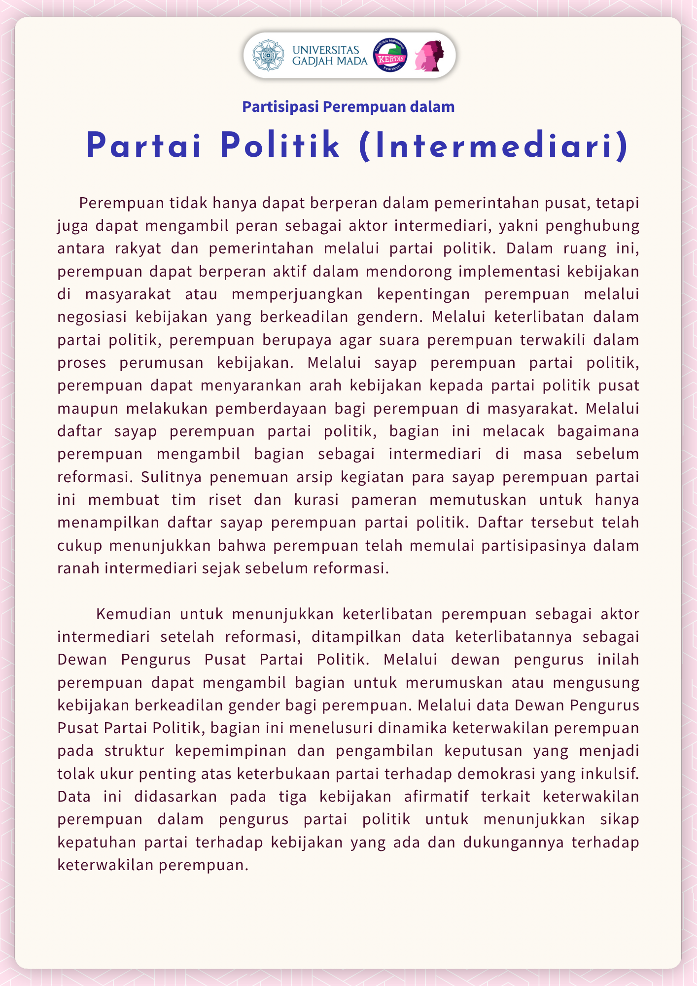 PARTISIPASI PEREMPUAN DALAM PARTAI POLITIK (INTERMEDIARI)